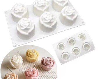 6pcs Rose Flower Candle Mold,3D Rose Soap Mold,Silicone Candle Mold,Valentine's Day Mousse Cake,Candle Mold for Soy Wax,Chocolate Mold