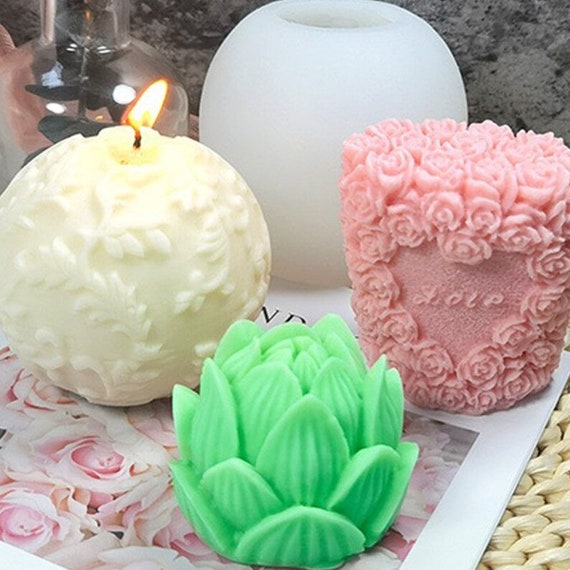3 Pack Rose Candle Molds,3D Rose Flower Soap Mold Set for Cake  Decorating,Valentines Day Gifts Soap Molds for Making Handmade Chocolate  Candy Polymer