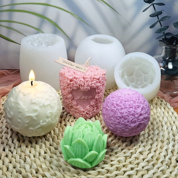 Large Rose Ball Candle Pink Mold In Showers With 3D Flowers