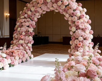 Wedding Archway Pink Rose Hydrangea Artificial Floral Row,Flower Arch Arrrangement Wedding Pillar Flower,Arbour Flower Decor