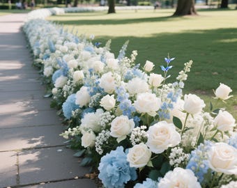 Blue Hydrangea Rose Peony Flower Garland,Table Flower Runner,Wedding Flower Arch,Ground Flower,Wedding Flower Row