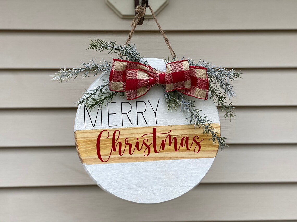 Merry Christmas Door Sign front door decor wood door sign | Etsy