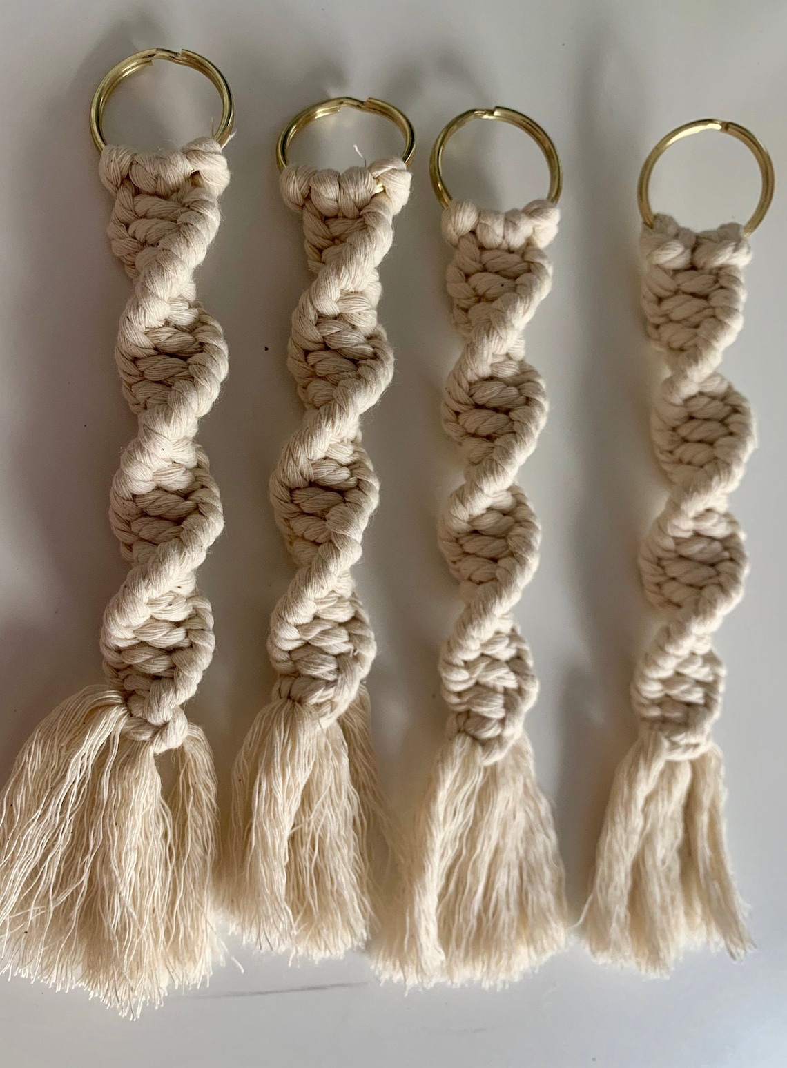 Macrame Spiral Keychain Boho Key Ring Handmade Tassel Etsy