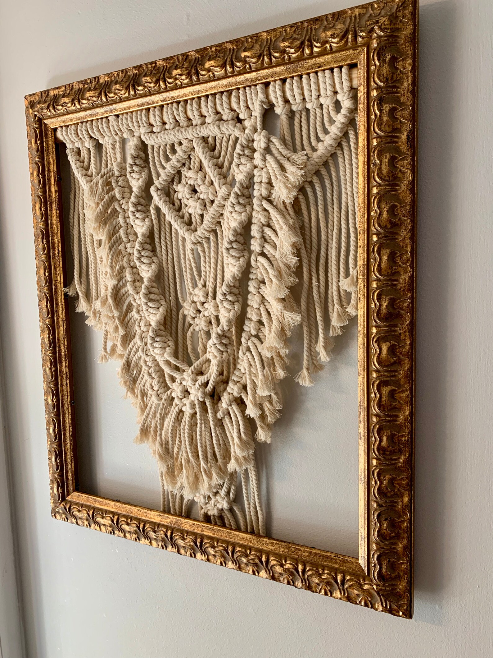 Macrame wall hanging with gold frame woven tapestry bohemian Etsy