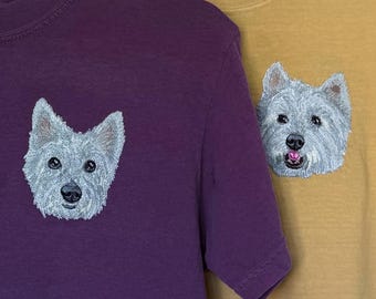 Personalized Pet Portrait Embroidered Cotton T-Shirt: Custom Dog Cat Tee
