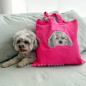 Embroidered pet cotton tote bag - custom personalized pet portraits Custom Pet Gift, Dog Mom Gift, Cat Mom, Personalized Dog Embroidery
