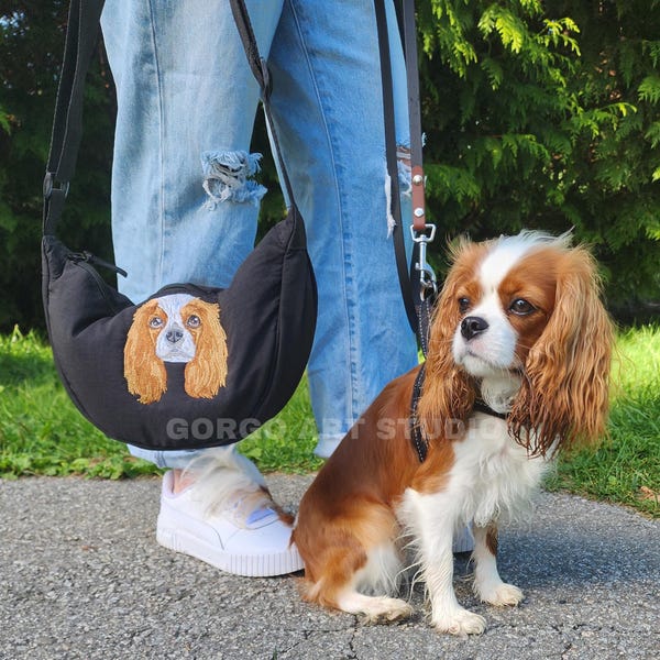 Custom Embroidered Pet Portrait Dumpling Bag, Personalized Pet Gift