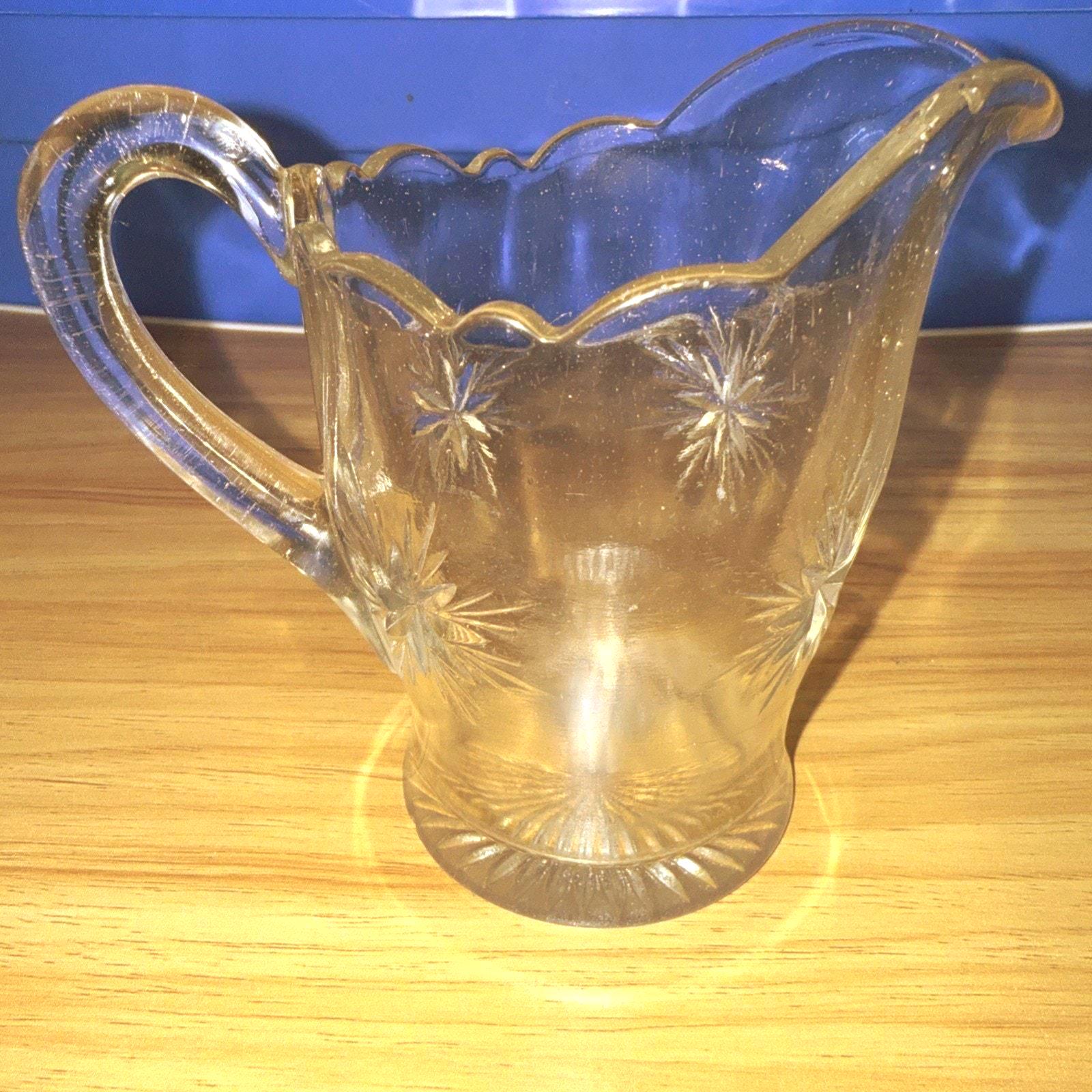 Antique Indiana Glass Bethlehem Star Large 4-5" Creamer, 1900s SMALL CHIP
