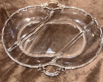 Fostoria Century Clear Glass- 11" 3 Part Oval Relish Serving Dish 2630