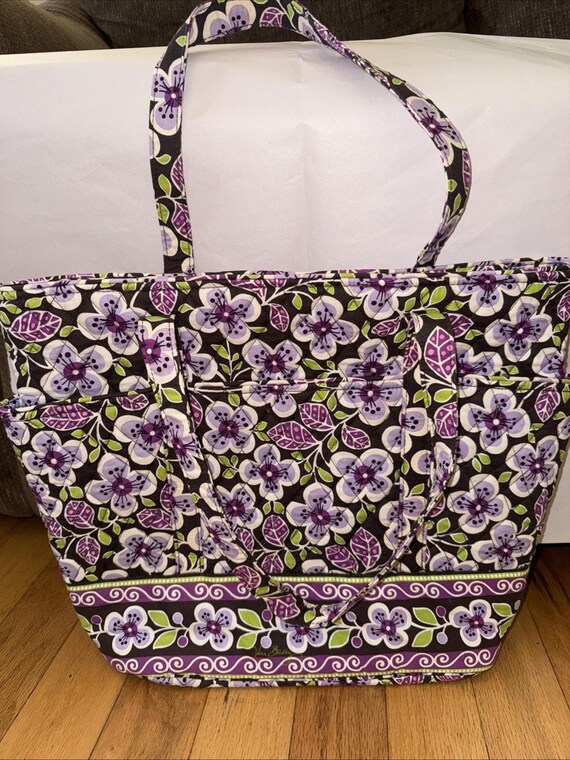 Vera Bradley Plum Petals Tote Bag: Quilted Cotton, Zip Top, Large