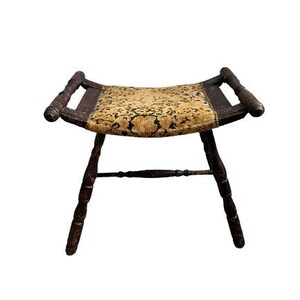 Upholstered Antique Bench | Stool | Primitive Wood Stool |