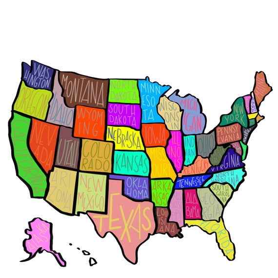 United States Individual States Stickers With Names State Etsy