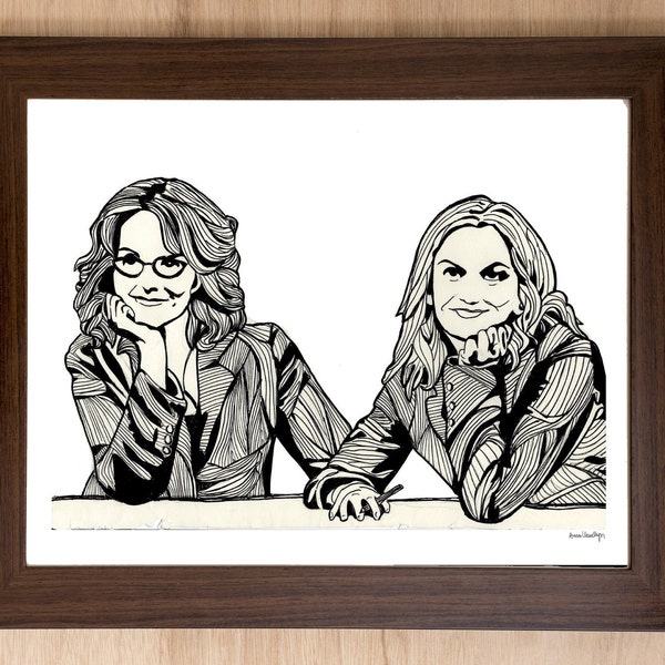 Tina Fey and Amy Poehler Weekend Update SNL- Hand Drawn Art Print