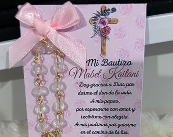 12pc Pink Roses Baptism Cards, Recuerdo de mi bautizo, Bautizo de Niña, Tarjeta de oración, Mini Rosario,Baptism favor cards, regalo de misa