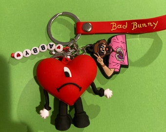 Bad Bunny, Un verano sin ti Keychain, Personalized keychain, Conejo Malo, Benito, Sad Heart keychain, LLavero de bad bunny, Corazón triste