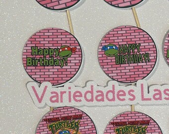 12pc 6 year old Turtles cupcake toppers, Pink turtles, Fiesta de Tortugas,  Turtles Birthday party picks, charcuterie board picks, treat