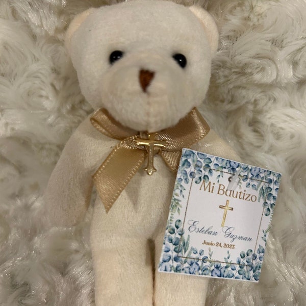 10pc Religious Teddy Bear Favors, Baptism Favors, First communion favors, Personalized Teddy bear favors, Custom ,Teddy Keychain, Wedding