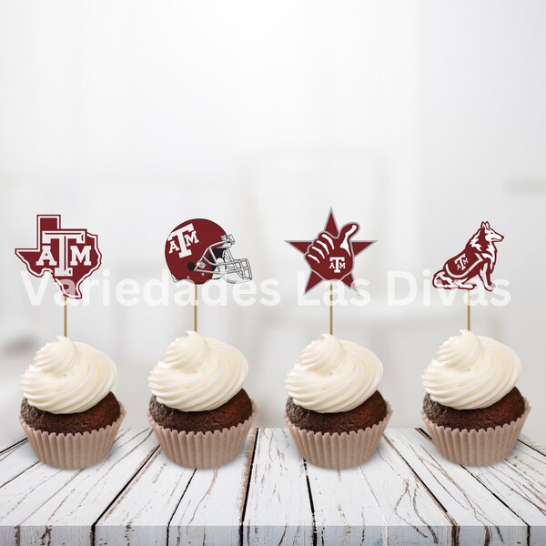 Texas University Cupcake toppers 12pc, Maroon and White, Gig'em Aggies party decor, Party picks, treat toppers, Ring day, a and m bound