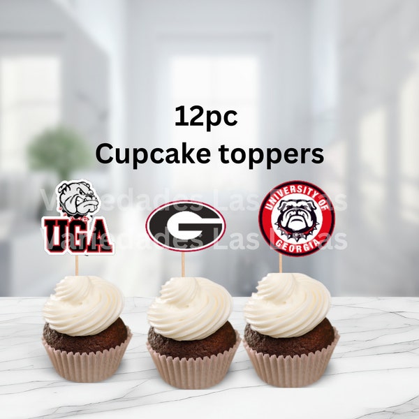 University inspired cupcake toppers, Georgia, bulldogs, party , treat toppers, tailgate, college football, ring day, graduation decor