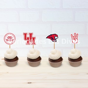 University inspired cupcake toppers, Houston, coogs party , cougars treat toppers, tailgate, college football, ring day