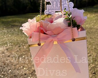 Purse floral box with chain, 2pc, flower box, caja para arreglos florales, purse gift box, caja en forma de bolso para flores, vanity decor