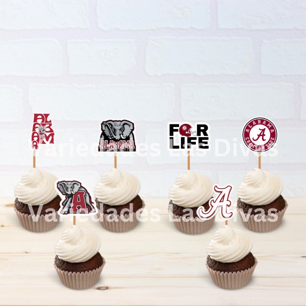 University inspired  Cupcake toppers 12pc, Alabama Birthday Party, Graduation Decor, Game Day, Alabama state, college football, roll tide