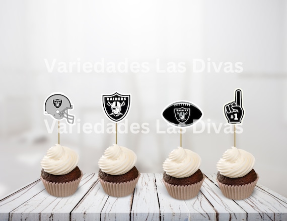Raiders NFL Cupcake toppers 12pc, NFL Team Party Supplies, Football Party,  Superbowl, Superbowl party, Silver and Black Party, Las Vegas