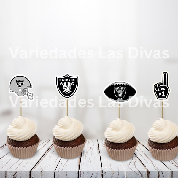 Football inspired  Cupcake toppers 12pc, Sports Team Party,  Football Party, Tailgate decor,  Superbowl, Silver and Black Party, Las Vegas