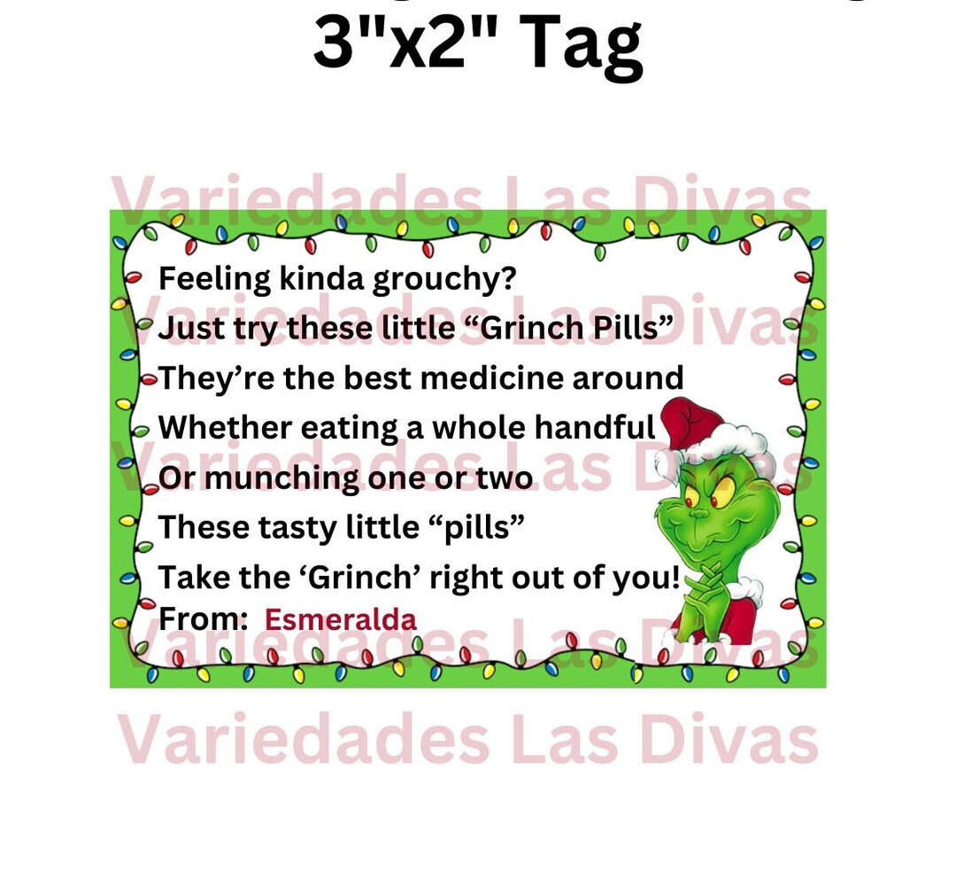 Grinch Pill Tags Grinch Pill Label Printed Grinch Pill Tag - Etsy Australia