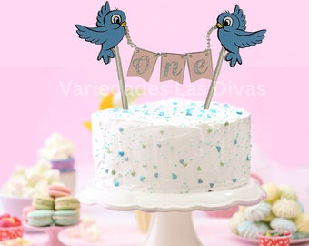 Princess cake topper, Blue birds cake topper,  One cake topper, first birthday, Cinderella cake topper, Once upon a moment, Personalized