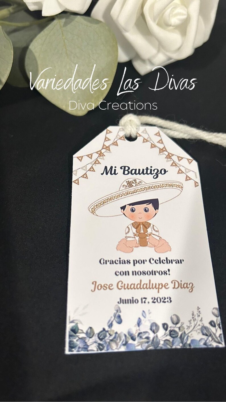 20pc Charrito Baptism Thank You Tags Spanish Printed Baptism Etsy