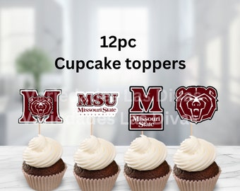 Toppers cupcake ispirati all'università, Missouri, Orsi, Marron, Bianco, nero, Toppers laurea, destinati al college, Alumni, giorno della firma, Stato