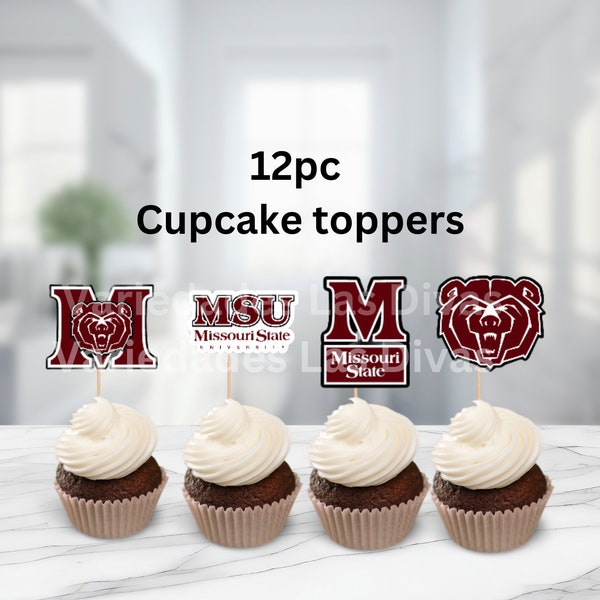 University Inspired Cupcake toppers, Missouri, Bears, Marron, White, black, Graduation toppers, college bound, Alumni, signing day, State