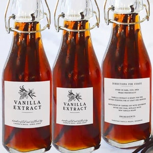 12 piece Customizable Vanilla Extract Labels • 1.8&quot; or 2.8&quot; Square • Water Resistant Modern Label • Homemade Holiday Gift Wedding Favor VE16