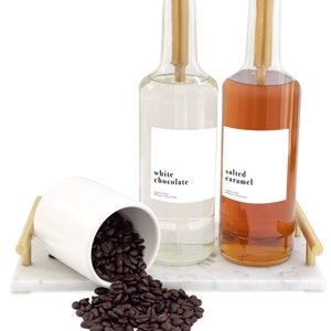 Modern Coffee Syrup Labels Set of 6 • Square Rectangle White Gold Label • Customizable • Home Coffee Bar Cocktails Mixed Drink Shaved Ice S7
