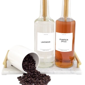 Modern Coffee Syrup Labels Set of 6 • Square Rectangle White Gold Label • Customizable • Home Coffee Bar Cocktails Mixed Drink Shaved Ice S5