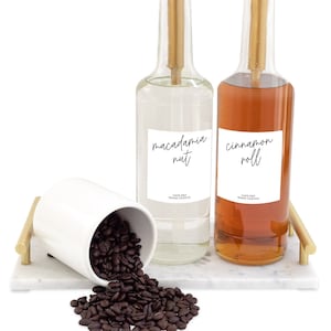 Modern Coffee Syrup Labels • Square Rectangle White Gold Label • Modern Script Handwriting • Home Coffee Bar Cart Cocktails Snow Cone S11