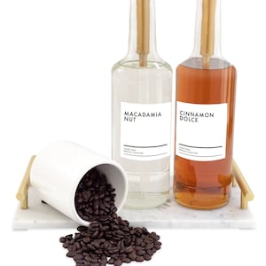Modern Coffee Syrup Labels Set of 6 • Square Rectangle White Gold Label • Customizable • Home Coffee Bar Cocktails Mixed Drink Shaved Ice S6