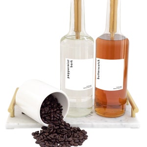 Modern Coffee Syrup Labels Set of 6 • Square Rectangle White Gold Label • Customizable • Home Coffee Bar Cocktails Mixed Drink Shaved Ice S8