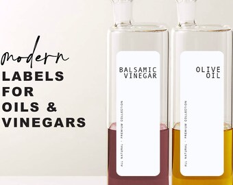 6 Modern Oil Vinegar Sauce Labels • Customizable • Minimalist • 1.4" x 4" White Label • Home Pantry Kitchen Cooking Organization Labels OV05