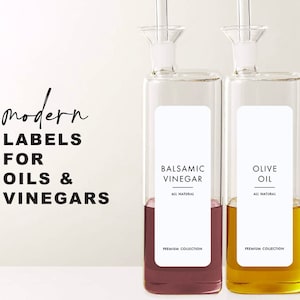 6 Modern Oil Vinegar Sauce Labels • Customizable • Minimalist • 1.4&quot; x 4&quot; White Label • Home Pantry Kitchen Cooking Organization Labels OV01