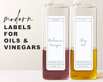 6 Modern Oil Vinegar Sauce Labels • Customizable Modern Farmhouse • 1.4" x 4" Label • Home Pantry Kitchen Cooking Organization Labels OV10