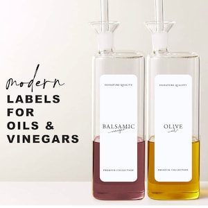 6 Modern Oil Vinegar Sauce Labels • Customizable • Minimalist • 1.4&quot; x 4&quot; White Label • Home Pantry Kitchen Cooking Organization Labels OV07