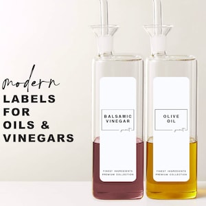 6 Modern Oil Vinegar Sauce Labels • Customizable • Minimalist • 1.4&quot; x 4&quot; White Label • Home Pantry Kitchen Cooking Organization Labels OV06