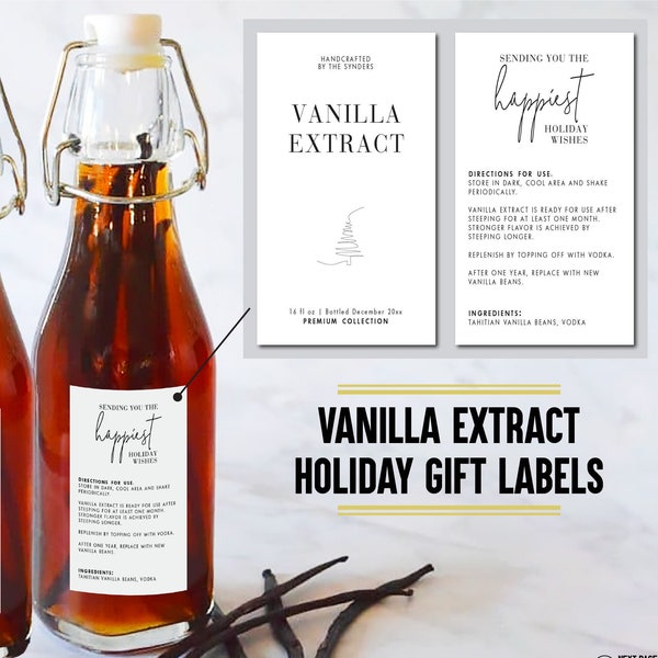 Modern Vanilla Extract Holiday Gift Labels • Rectangle Custom Label • Homemade Vanilla Extract Christmas Holiday Gift Wedding Favor VH01