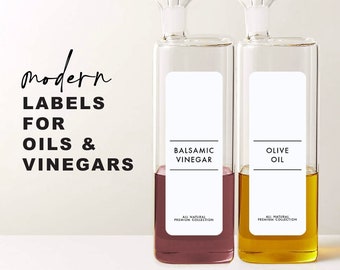 6 Modern Oil Vinegar Sauce Labels • Customizable • Minimalist • 1.4" x 4" White Label • Home Pantry Kitchen Cooking Organization Labels OV04
