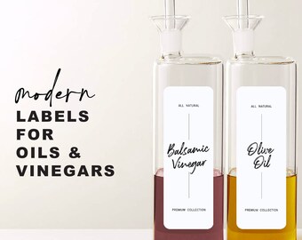 6 Modern Oil Vinegar Sauce Labels • Customizable • Minimalist • 1.4" x 4" White Label • Home Pantry Kitchen Cooking Organization Labels OV08