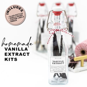 Homemade Vanilla Extract Kits & Custom Labels • DIY Vanilla Making Kit Artisan Holiday, Teacher, Baker, Host Hostess Housewarming Gift VE09
