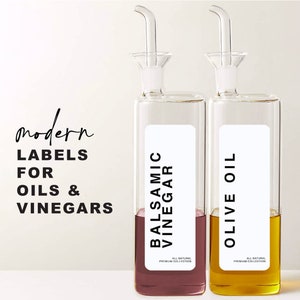 6 Modern Oil Vinegar Sauce Labels • Customizable • Minimalist • 1.4&quot; x 4&quot; White Label • Home Pantry Kitchen Cooking Organization Labels OV02