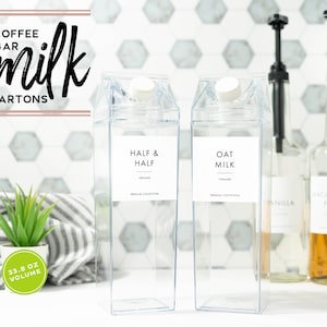 Set of 2 milk cartons for coffee bar at home, wedding, celebration - acrylic milk carton for mixed drinks, juices - 1000mL 33.8 fl oz